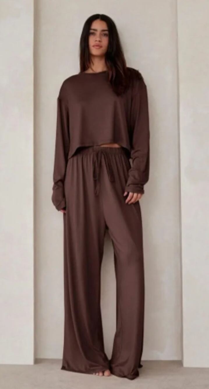 BUMPSUIT Outfit Set The Cloud Pant Crop Long Sleeve Tee in Chocolate Brown L NWT
